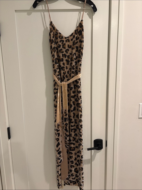 Retrofete Dresses & Skirts - Retrofete - Sequin Leopard Print Slip Dress with Waist Tie
